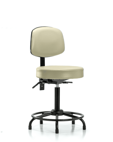 Vinyl Stool with Back - Medium Bench Height with Round Tube Base & Stationary Glides in Adobe White Trailblazer Vinyl - VMBST-RT-T0-RG-8501