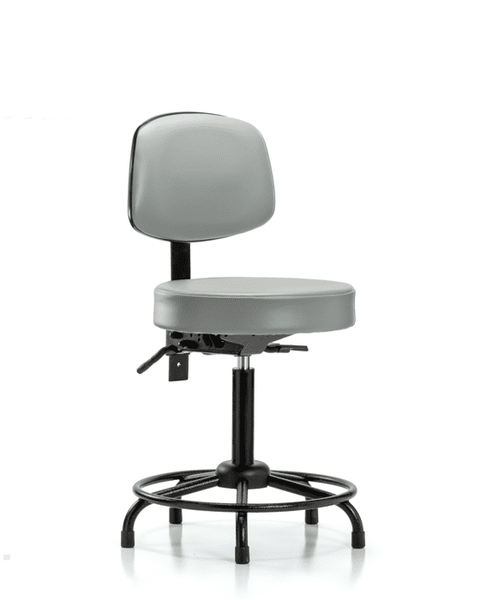 Vinyl Stool with Back - Medium Bench Height with Round Tube Base & Stationary Glides in Dove Trailblazer Vinyl - VMBST-RT-T0-RG-8567