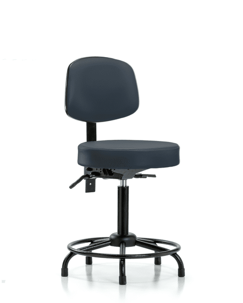Vinyl Stool with Back - Medium Bench Height with Round Tube Base & Stationary Glides in Imperial Blue Trailblazer Vinyl - VMBST-RT-T0-RG-8582