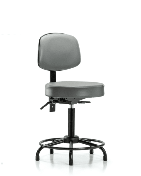 Vinyl Stool with Back - Medium Bench Height with Round Tube Base & Stationary Glides in Sterling Supernova Vinyl - VMBST-RT-T0-RG-8840