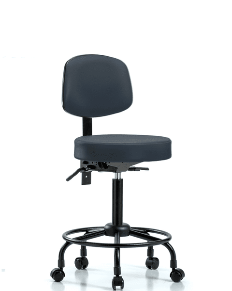 Vinyl Stool with Back - Medium Bench Height with Round Tube Base, Seat Tilt, & Casters in Imperial Blue Trailblazer Vinyl - VMBST-RT-T1-RC-8582