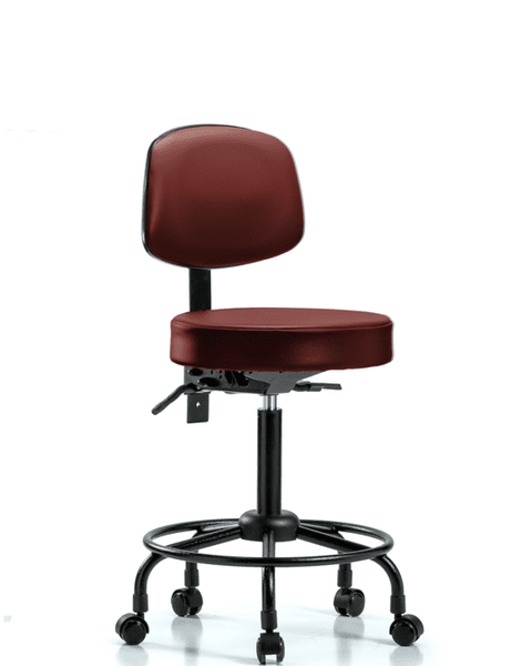 Vinyl Stool with Back - Medium Bench Height with Round Tube Base, Seat Tilt, & Casters in Taupe Supernova Vinyl - VMBST-RT-T1-RC-8815