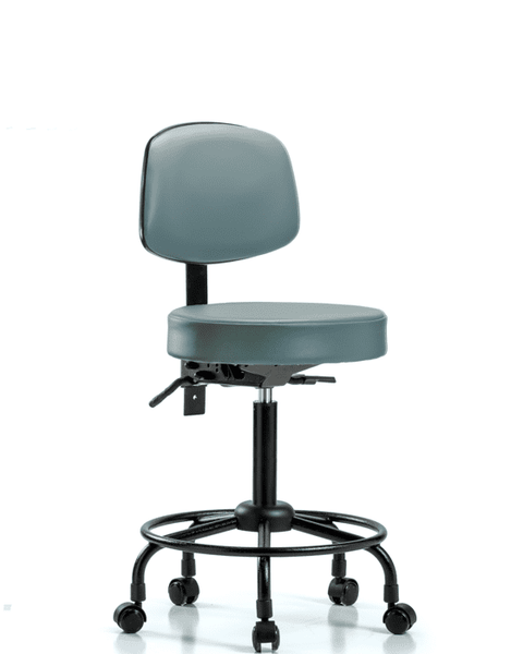 Vinyl Stool with Back - Medium Bench Height with Round Tube Base, Seat Tilt, & Casters in Storm Supernova Vinyl - VMBST-RT-T1-RC-8822