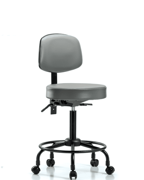 Vinyl Stool with Back - Medium Bench Height with Round Tube Base, Seat Tilt, & Casters in Sterling Supernova Vinyl - VMBST-RT-T1-RC-8840