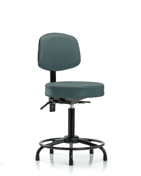 Vinyl Stool with Back - Medium Bench Height with Round Tube Base, Seat Tilt, & Stationary Glides in Colonial Blue Trailblazer Vinyl - VMBST-RT-T1-RG-8546