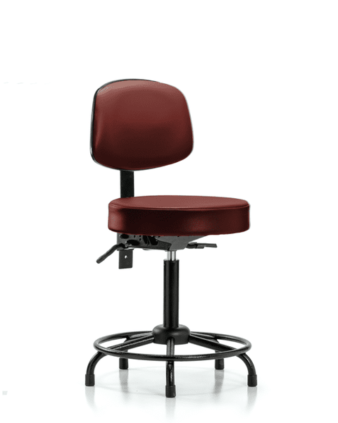 Vinyl Stool with Back - Medium Bench Height with Round Tube Base, Seat Tilt, & Stationary Glides in Taupe Supernova Vinyl - VMBST-RT-T1-RG-8815