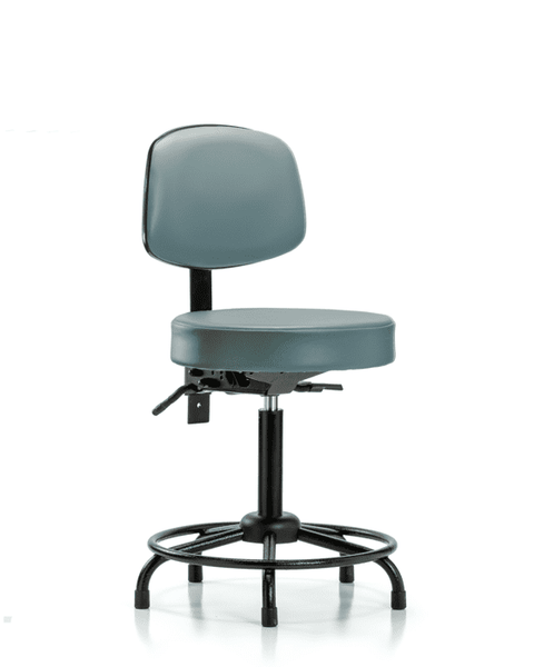 Vinyl Stool with Back - Medium Bench Height with Round Tube Base, Seat Tilt, & Stationary Glides in Storm Supernova Vinyl - VMBST-RT-T1-RG-8822