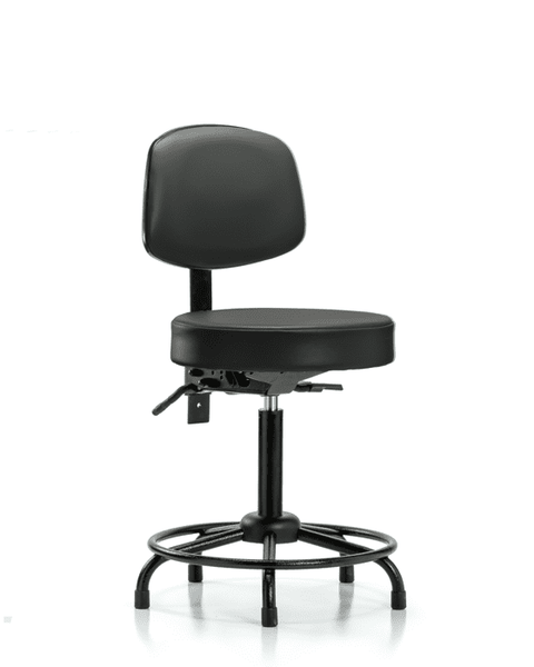 Vinyl Stool with Back - Medium Bench Height with Round Tube Base, Seat Tilt, & Stationary Glides in Carbon Supernova Vinyl - VMBST-RT-T1-RG-8823