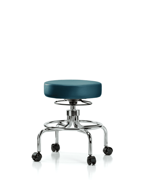 Vinyl Screw-Lift Stool - Medium Bench Height with Casters in Marine Blue Supernova Vinyl - VSLMD-CR-RC-8801