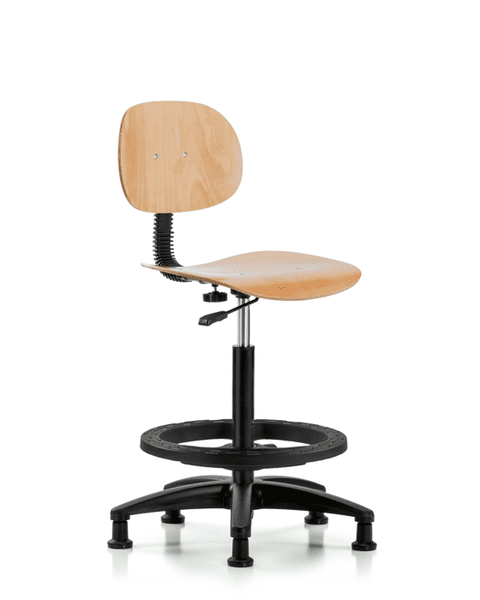 Wood Chair - High Bench Height with Black Foot Ring & Stationary Glides - WHBCH-RG-BF-RG