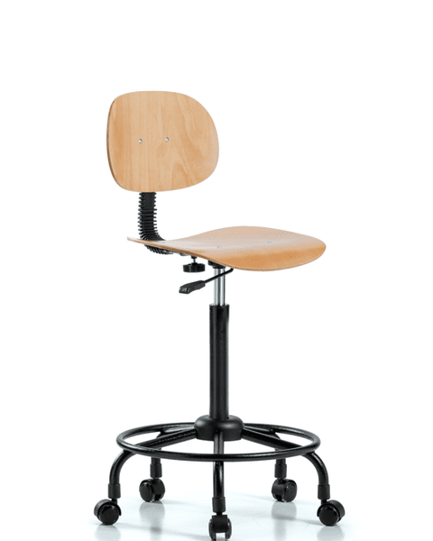 Wood Chair - High Bench Height with Round Tube Base & Casters - WHBCH-RT-RC