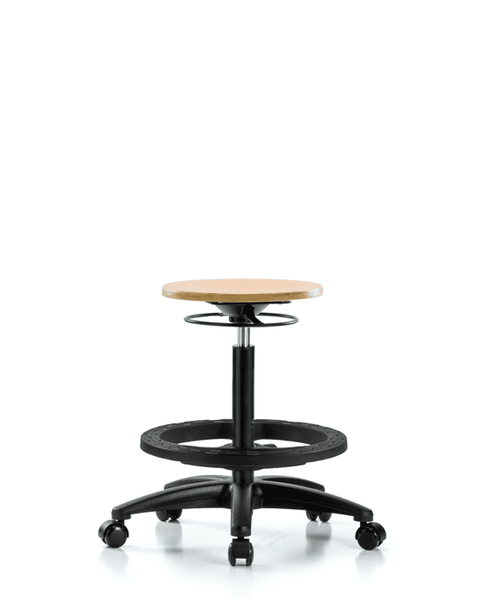 Wood Stool - High Bench Height with Black Foot Ring & Casters - WHBSO-RG-BF-RC