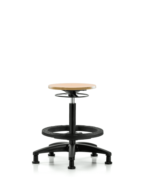 Wood Stool - High Bench Height with Black Foot Ring & Stationary Glides - WHBSO-RG-BF-RG