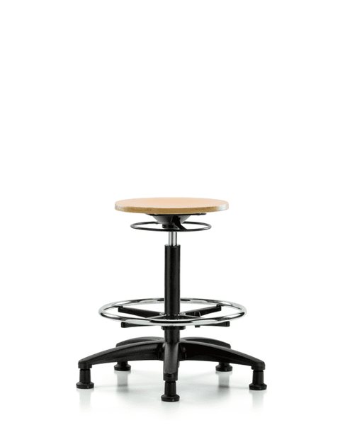 Wood Stool - High Bench Height with Chrome Foot Ring & Stationary Glides - WHBSO-RG-CF-RG
