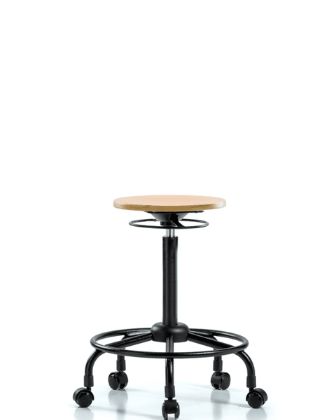 Wood Stool - High Bench Height with Round Tube Base & Casters - WHBSO-RT-RC