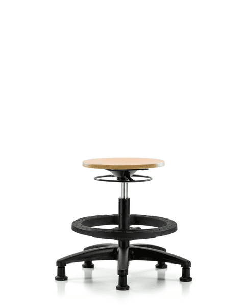 Wood Stool - Medium Bench Height with Black Foot Ring & Stationary Glides - WMBSO-RG-BF-RG