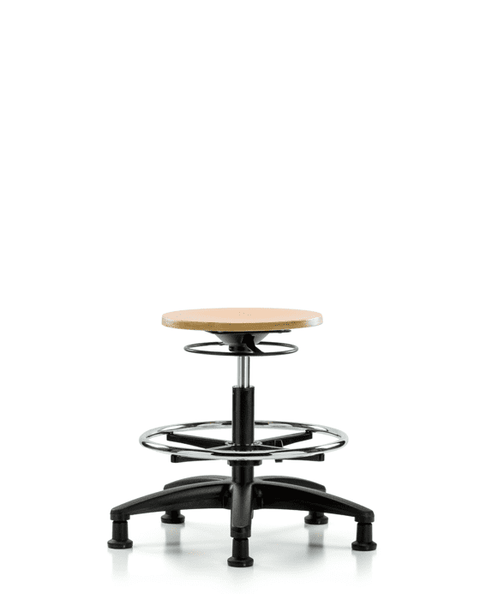 Wood Stool - Medium Bench Height with Chrome Foot Ring & Stationary Glides - WMBSO-RG-CF-RG