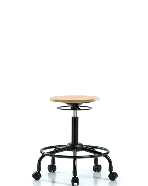 Wood Stool - Medium Bench Height with Round Tube Base & Casters - WMBSO-RT-RC