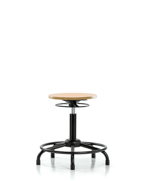 Wood Stool - Medium Bench Height with Round Tube Base & Stationary Glides - WMBSO-RT-RG