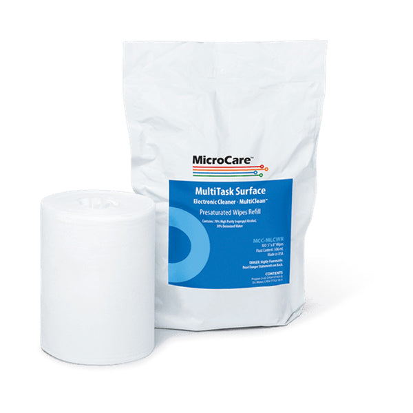 MicroCare MultiTask Surface Electronics Cleaner- MultiClean™ Presaturated Wipes Refill, 100 5x8 in. Wipes MOQ Case/12 - MCC-MLCWR