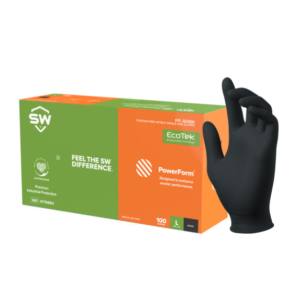 PowerForm Nitrile Exam Gloves Black (2X-Large), Case of 1000 (PF-90BK)(10 boxes 100/Box) - N716886