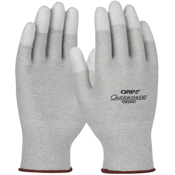 PIP Seamless Knit Nylon/Carbon Fiber Electrostatic Dissipative (ESD) Glove with Polyurethane Coated Grip on Fingertips, Gray, Medium, 120/pr - TDESDNYM