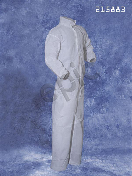 Tians Coveralls, White Med. Wt. Spp, Collar, EW, EB, MED, 25/Cs - 215883-M