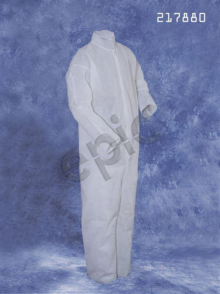 Tians Coveralls, White Heavy Polypro, Collar, No Elastic, MED, 25/Cs - 217880-M